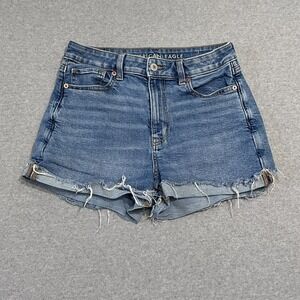 American Eagle Shorts Womens 4 Blue Mom 3" Inseam Cuffed Frayed Hem Denim
